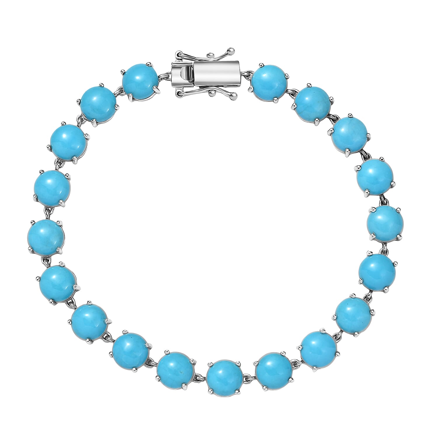 D'Joy 21.53 Ct. Sleeping Beauty Turquoise Link Bracelet (Size 7.5) with GB Lock Box in Rhodium Overlay Sterling Silver 8299586 0