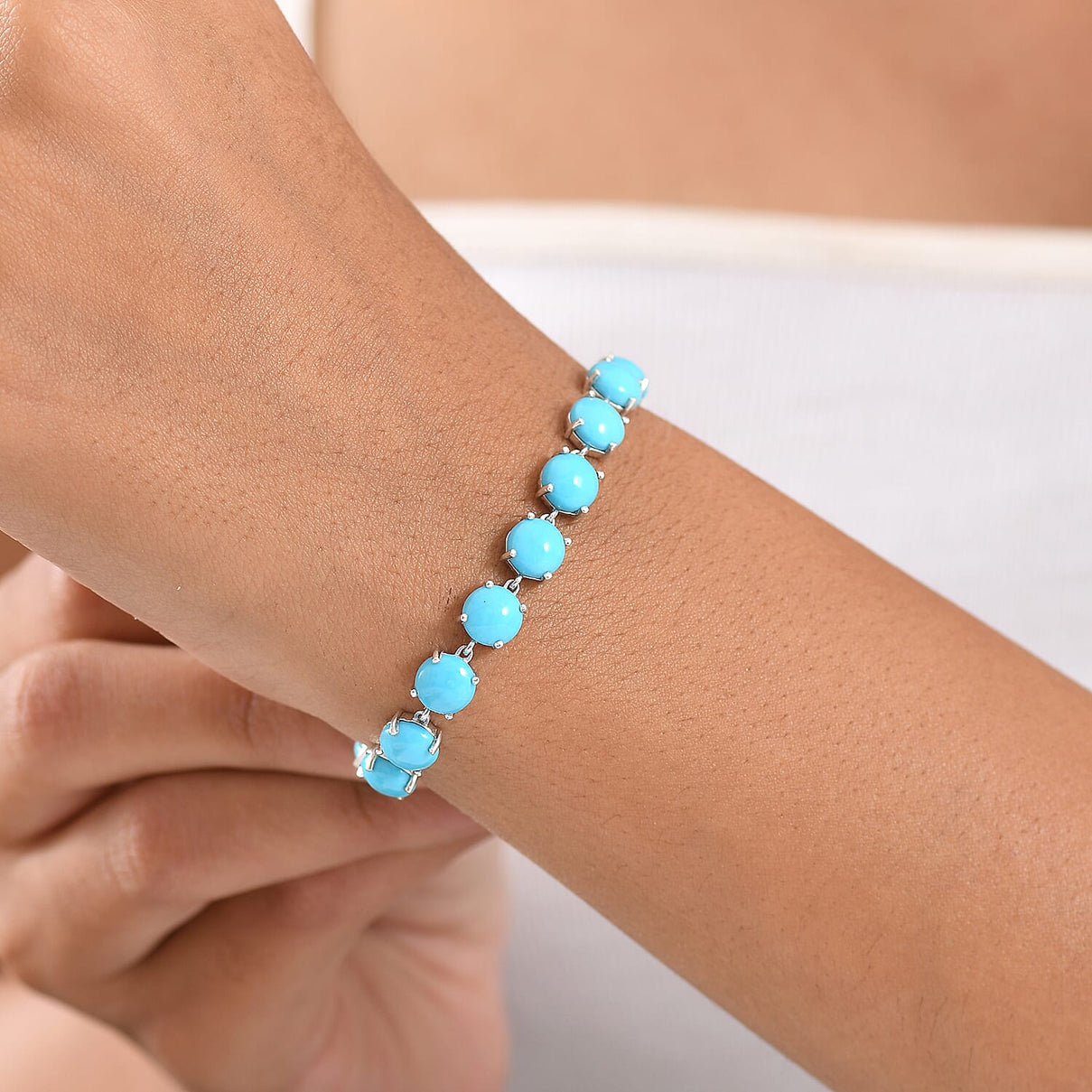 D'Joy 21.53 Ct. Sleeping Beauty Turquoise Link Bracelet (Size 7.5) with GB Lock Box in Rhodium Overlay Sterling Silver 8299586 3