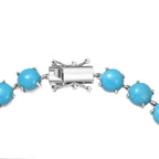 D'Joy Sleeping Beauty Turquoise Tennis Bracelet (Size 7.5) with GB Lock Box in Rhodium Overlay Sterling Silver 21.53 Ct, Silver Wt. 8.26 Gms