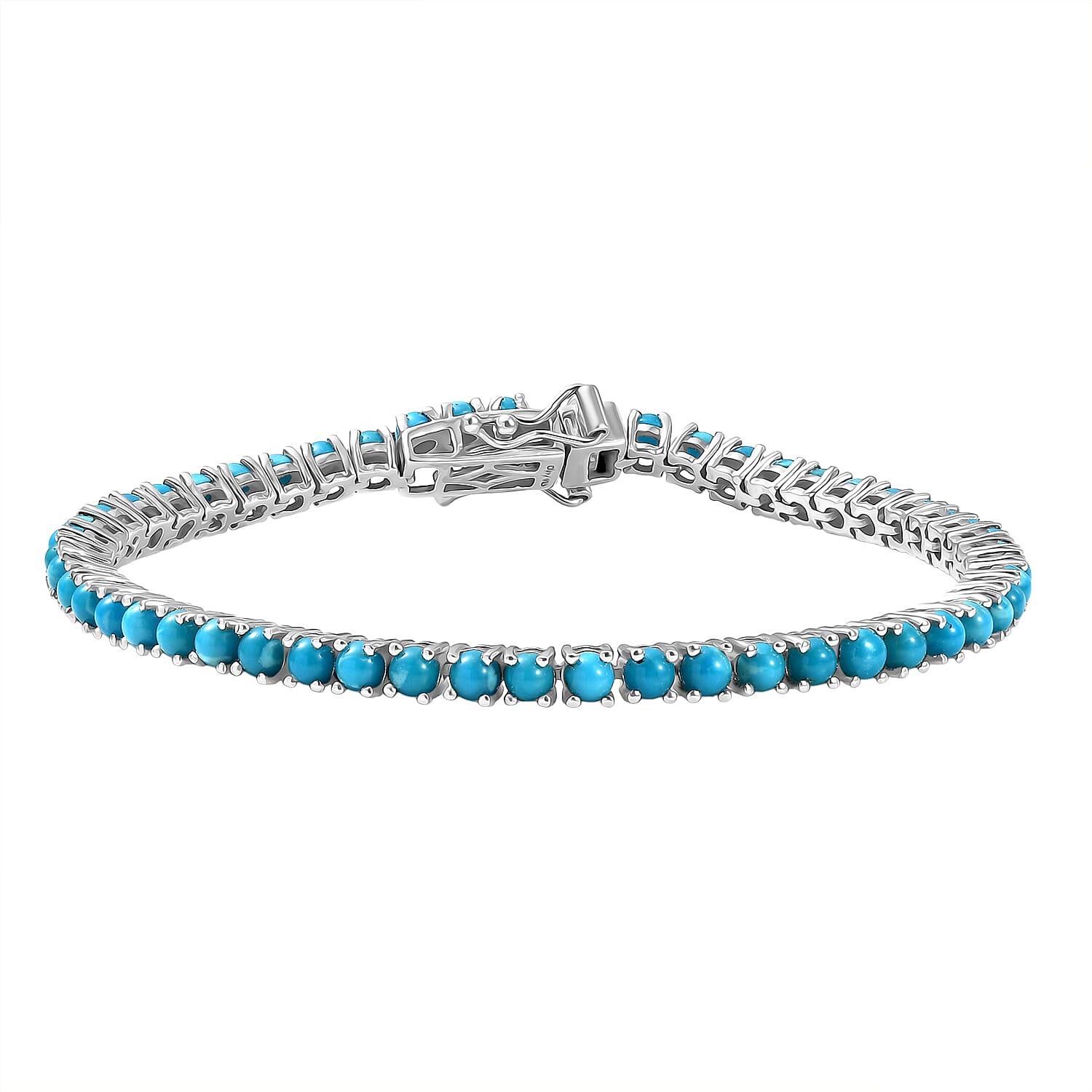 D'Joy - Sleeping Beauty Turquoise Tennis Bracelet (Size 8) with GB Lock Box in Rhodium Overlay Sterling Silver 8.00 Ct, Silver Wt. 11.00 Gms. 8287341 0