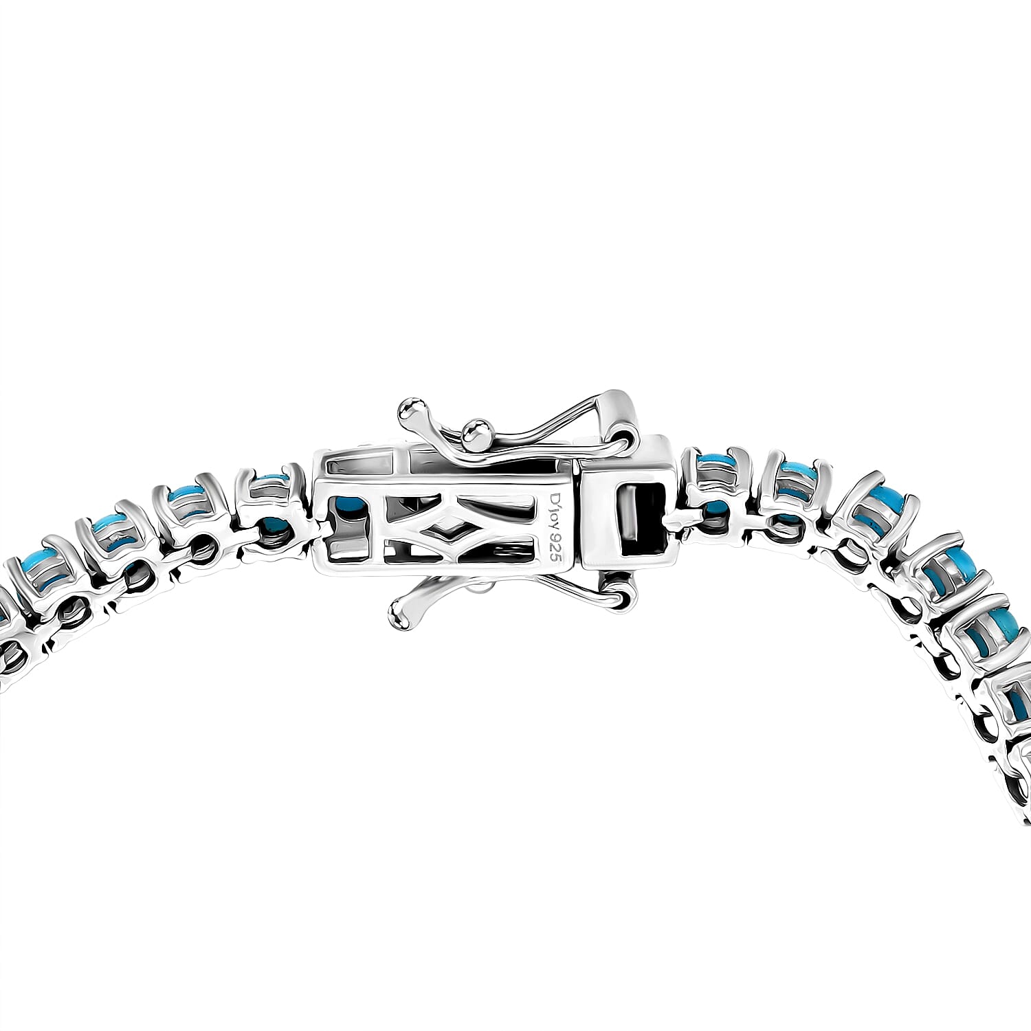 D'Joy - Sleeping Beauty Turquoise Tennis Bracelet (Size 8) with GB Lock Box in Rhodium Overlay Sterling Silver 8.00 Ct, Silver Wt. 11.00 Gms. 8287341 4