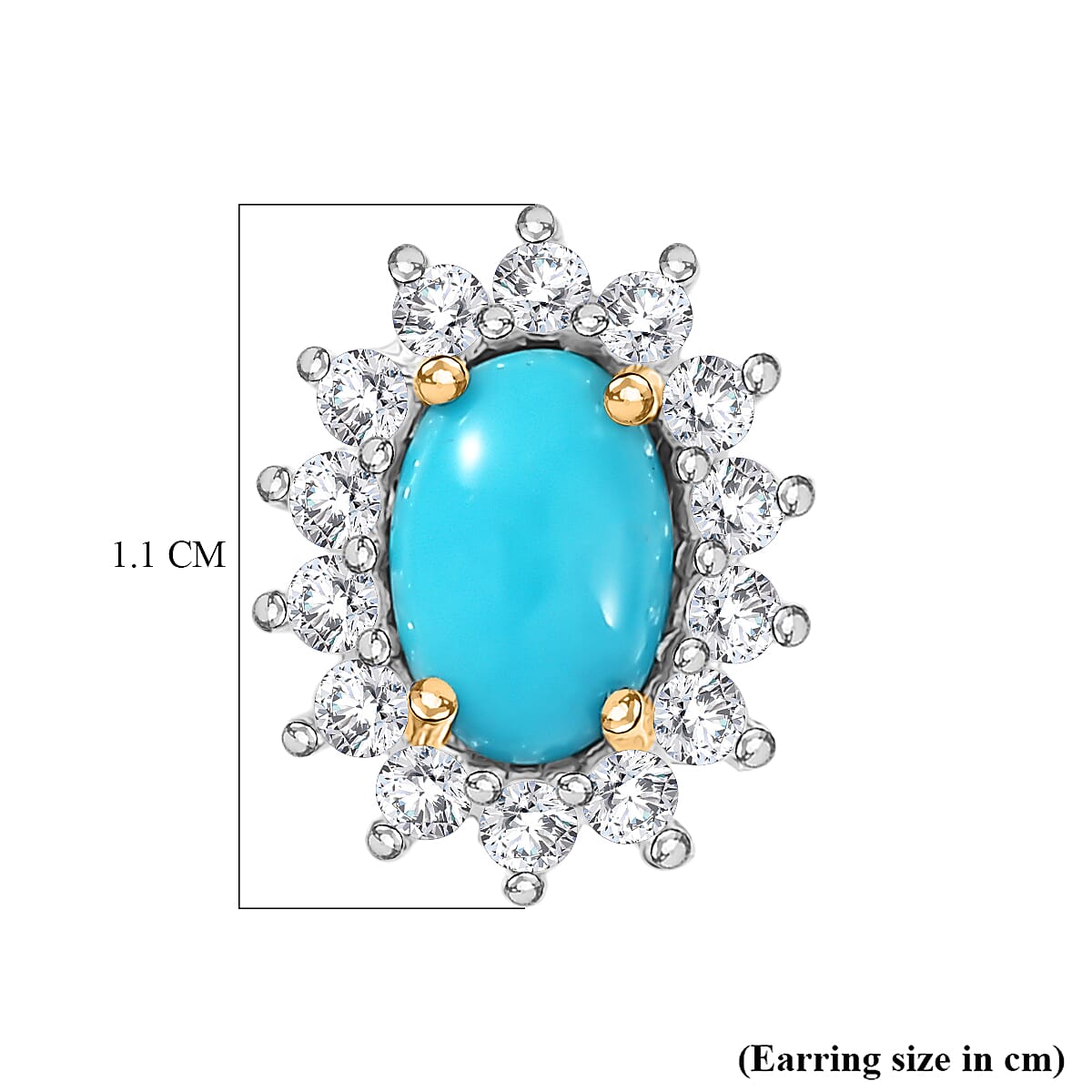 D'Joy Sleeping Beauty Turquoise &amp; White Zircon Cabochon Halo Stud Earring with Push Back in Yellow Gold Plated Sterling Silver 1.51 Ct. 8435612 5