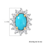 D'Joy Sleeping Beauty Turquoise & White Zircon Cabochon Halo Stud Earring with Push Back in Yellow Gold Plated Sterling Silver 1.51 Ct.