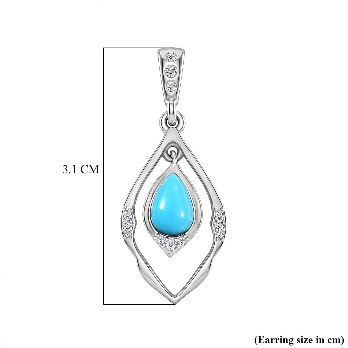 D'Joy Sleeping Beauty Turquoise &amp; White Zircon Dangling Earring with Push Back in Rhodium Overlay Sterling Silver 1.56 Ct. 8438220 6