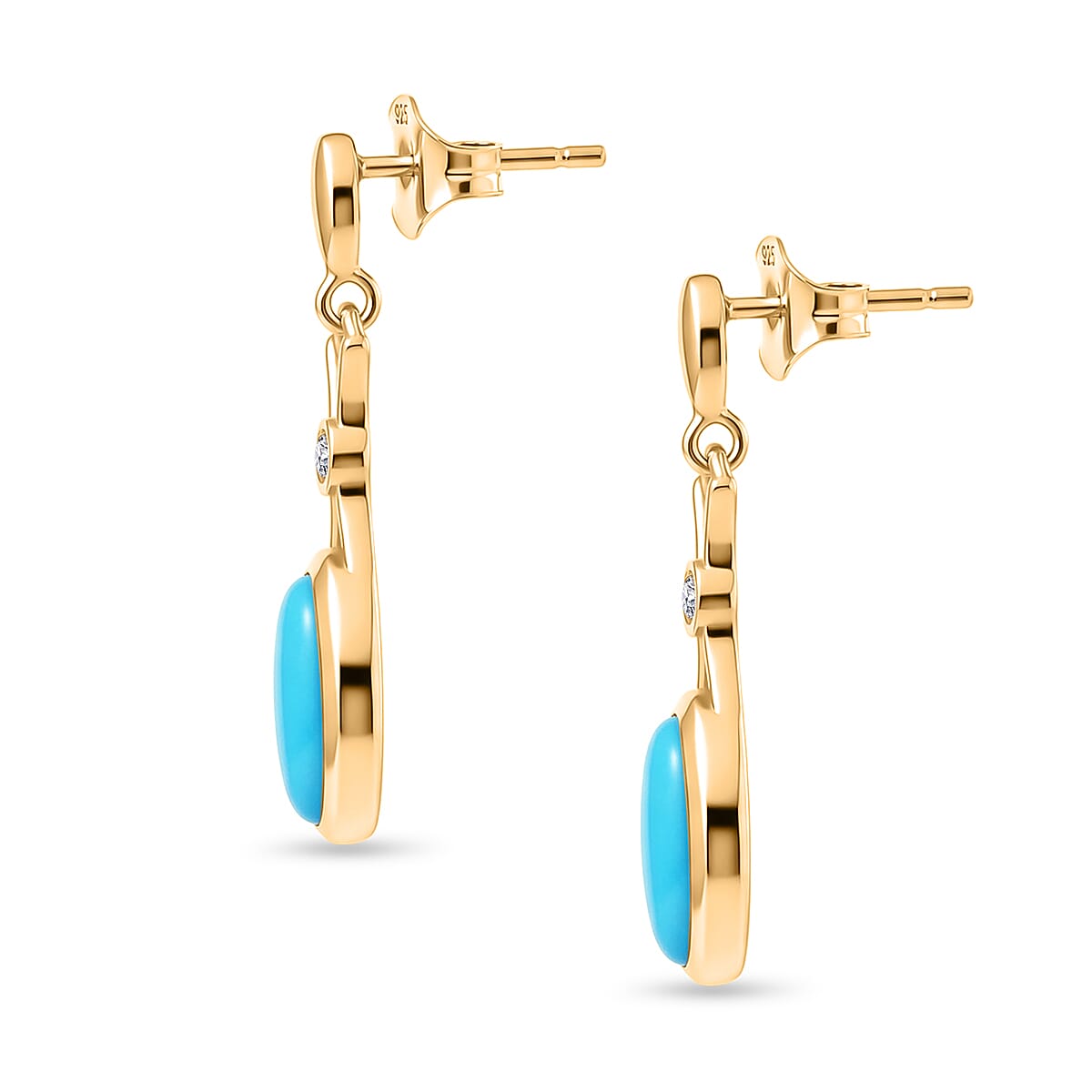 D'Joy Sleeping Beauty Turquoise &amp; White Zircon Dangling Earring with Push Back in Yellow Gold Plated Sterling Silver 1.19 Ct. 8435679 4