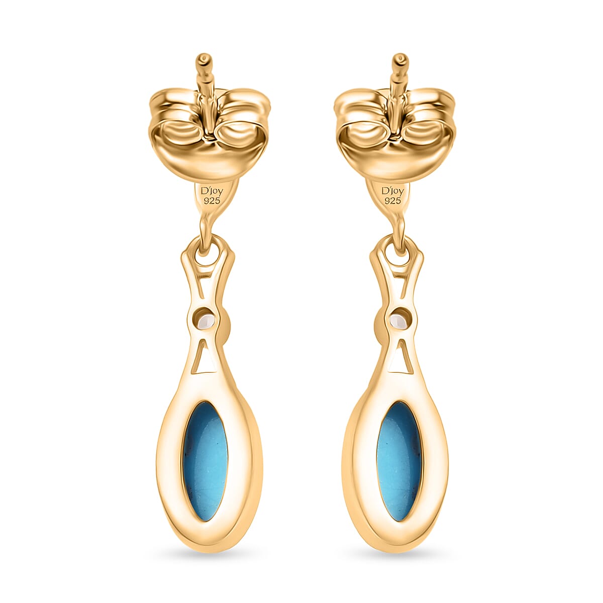 D'Joy Sleeping Beauty Turquoise &amp; White Zircon Dangling Earring with Push Back in Yellow Gold Plated Sterling Silver 1.19 Ct. 8435679 5