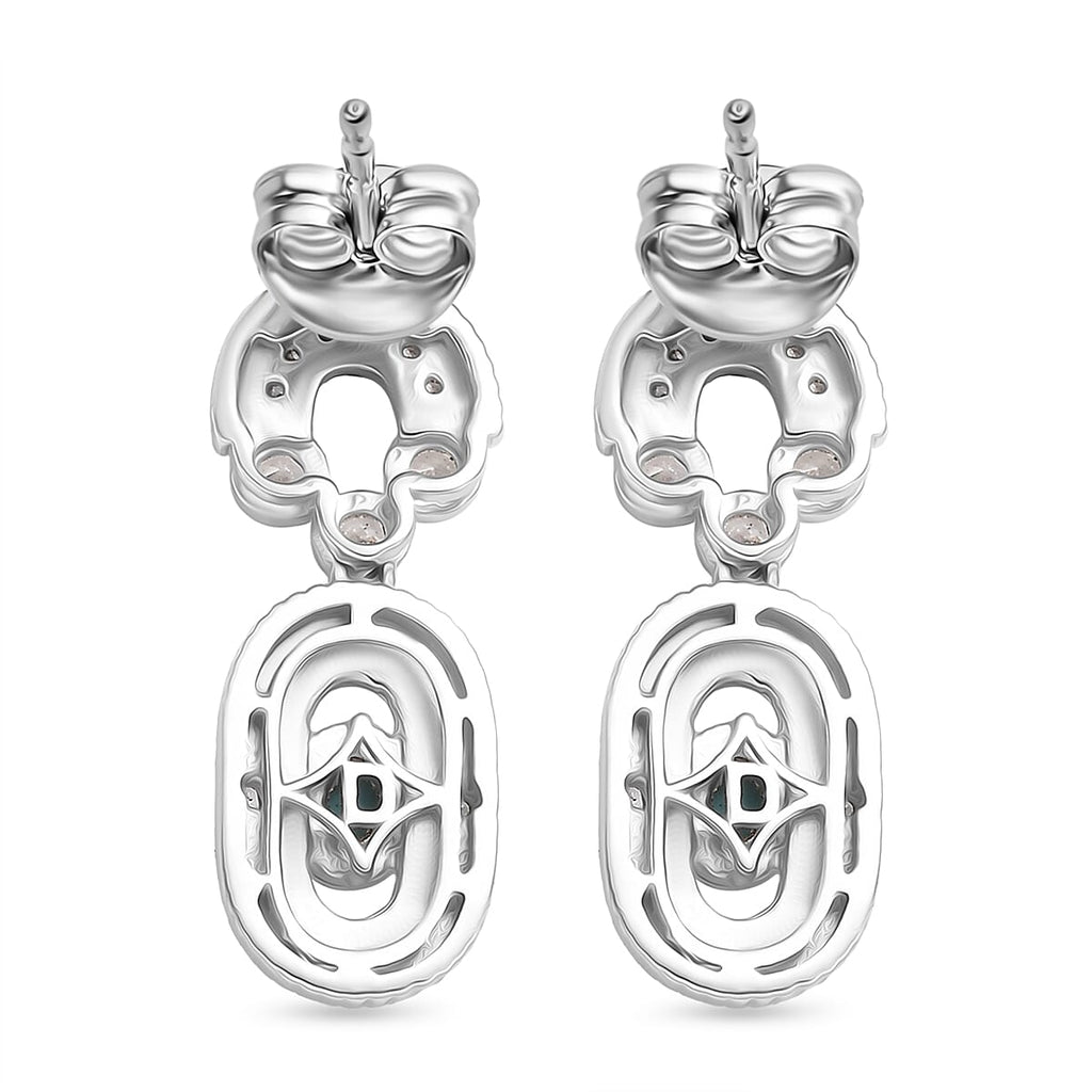 D'Joy Sleeping Beauty Turquoise & White Zircon Dangling Earring with Push Back in Rhodium Overlay Sterling Silver