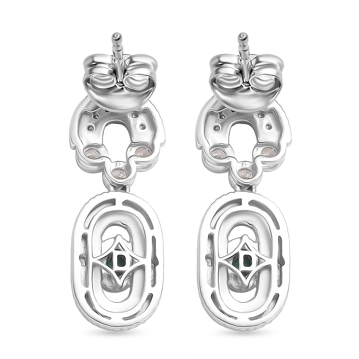 D'Joy Sleeping Beauty Turquoise &amp; White Zircon Dangling Earring with Push Back in Rhodium Overlay Sterling Silver V32520800 5