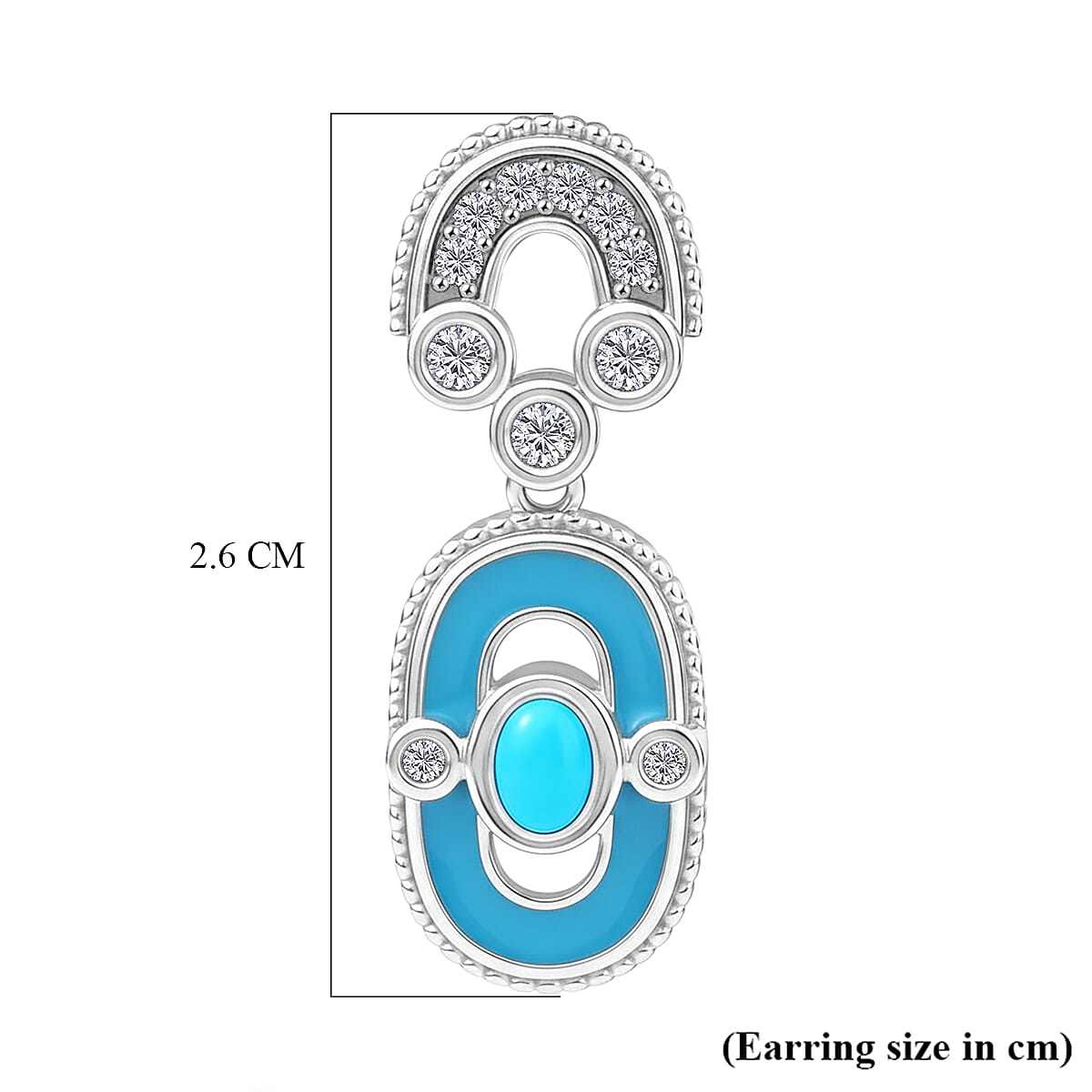 D'Joy Sleeping Beauty Turquoise &amp; White Zircon Dangling Earring with Push Back in Rhodium Overlay Sterling Silver V32520800 6