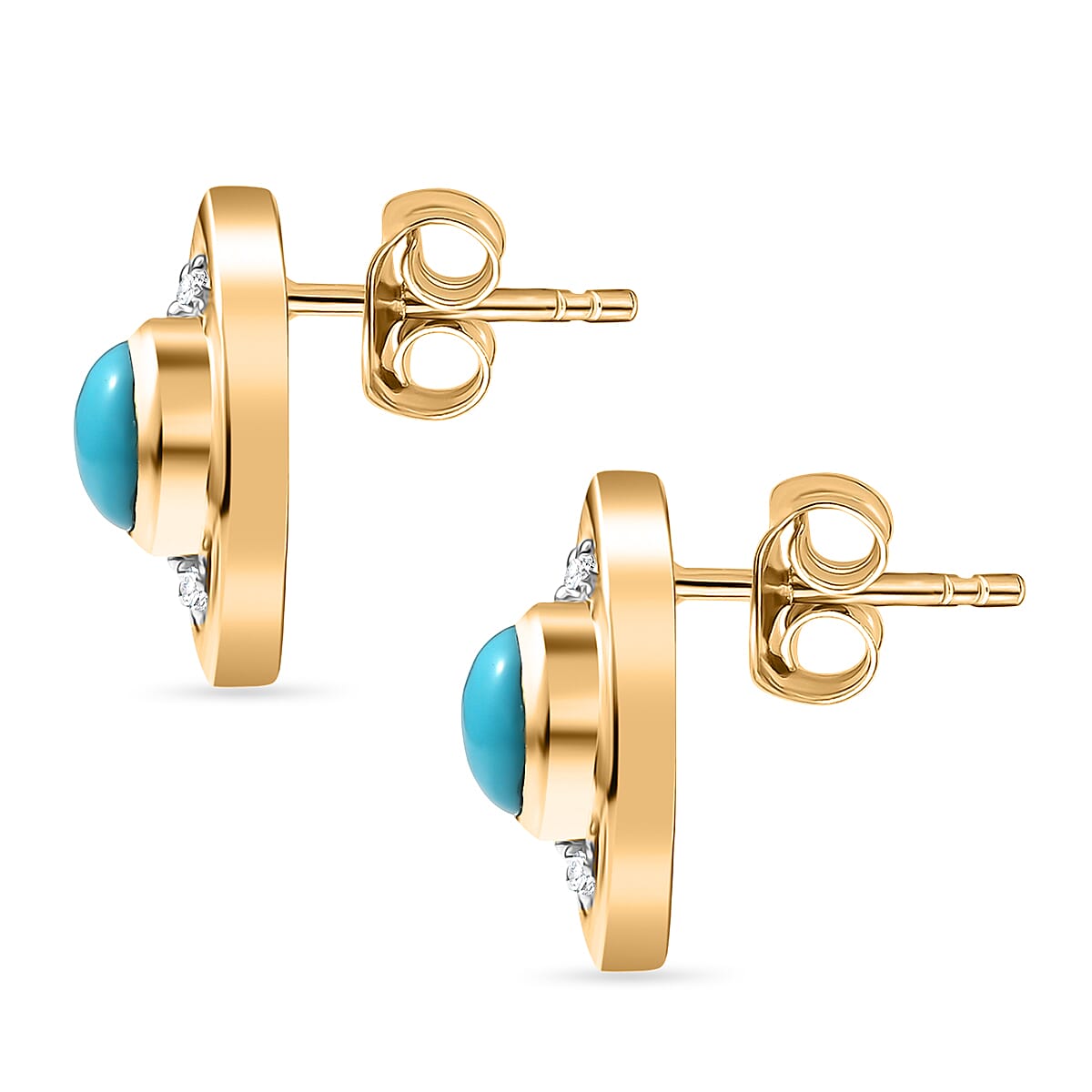 D'Joy Sleeping Beauty Turquoise &amp; White Zircon Halo stud Earring with Push Back in Yellow Gold Plated Sterling Silver 1.12 Ct. 8435610 4