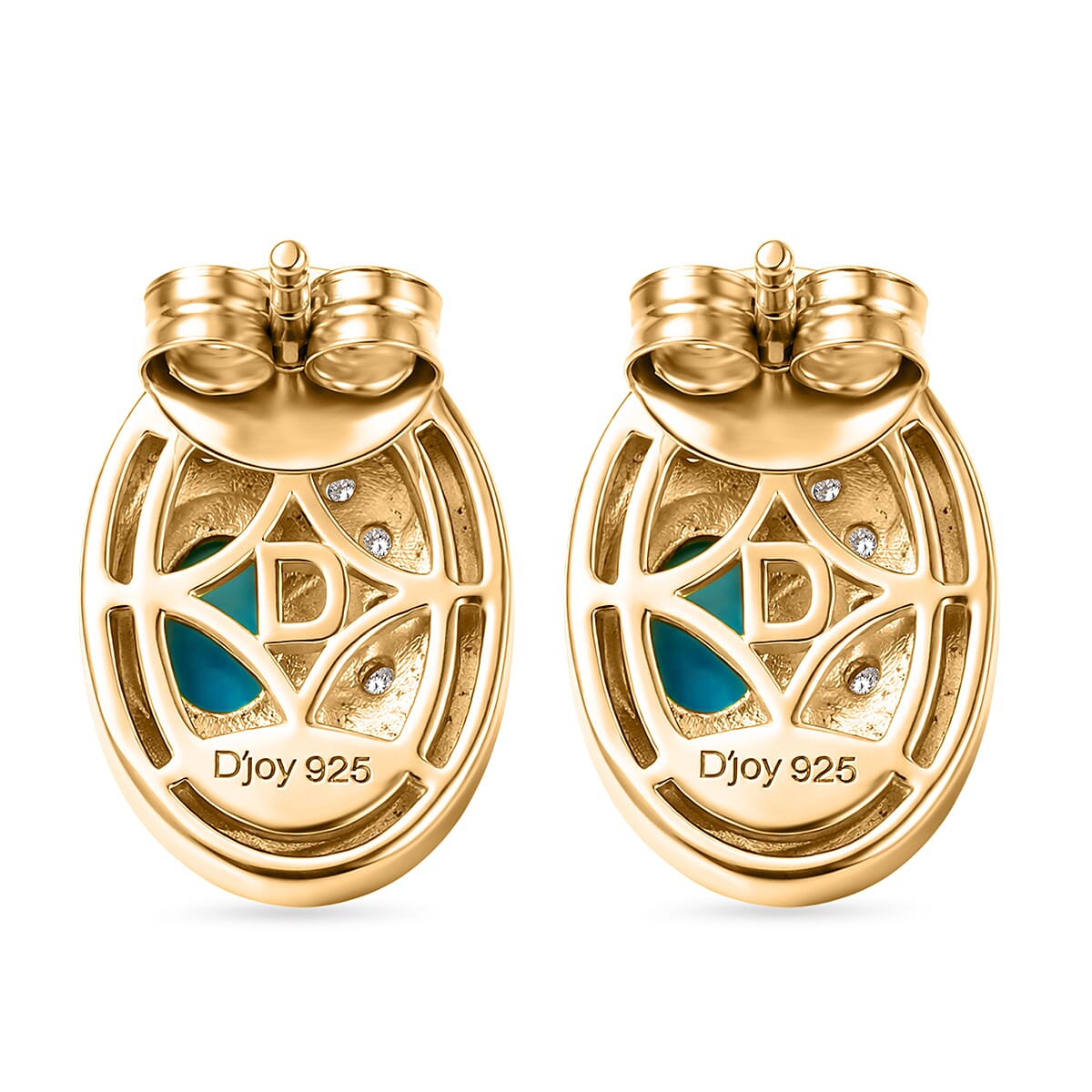 D'Joy Sleeping Beauty Turquoise &amp; White Zircon Halo stud Earring with Push Back in Yellow Gold Plated Sterling Silver 1.12 Ct. 8435610 5