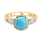 D'Joy Sleeping Beauty Turquoise & White Zircon Solitaire Ring in 18K Yellow Gold Plating Sterling Silver 1.35 Ct.