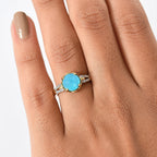 D'Joy Sleeping Beauty Turquoise & White Zircon Solitaire Ring in 18K Yellow Gold Plating Sterling Silver 1.35 Ct.