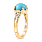D'Joy Sleeping Beauty Turquoise & White Zircon Solitaire Ring in 18K Yellow Gold Plating Sterling Silver 1.35 Ct.