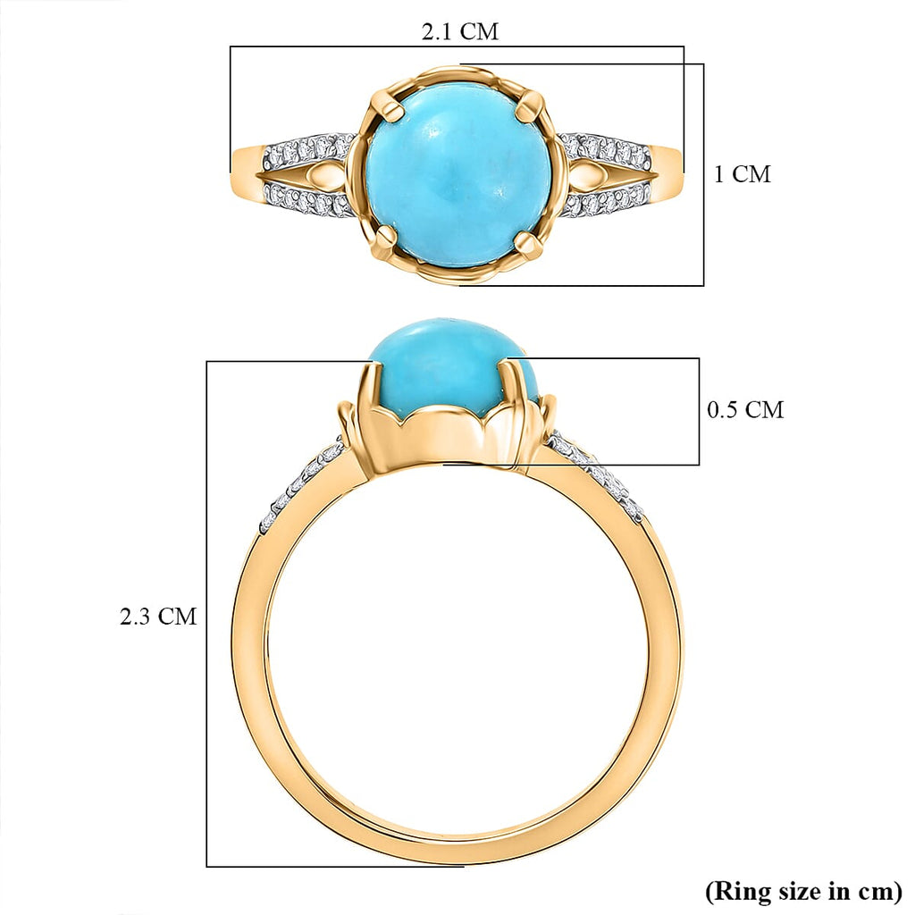 D'Joy Sleeping Beauty Turquoise & White Zircon Solitaire Ring in 18K Yellow Gold Plating Sterling Silver 1.35 Ct.
