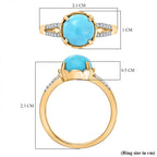 D'Joy Sleeping Beauty Turquoise & White Zircon Solitaire Ring in 18K Yellow Gold Plating Sterling Silver 1.35 Ct.
