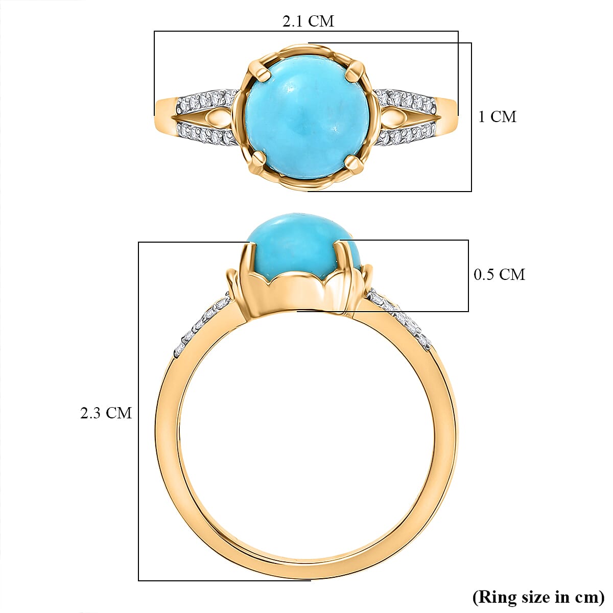 D'Joy Sleeping Beauty Turquoise &amp; White Zircon Solitaire Ring in 18K Yellow Gold Plating Sterling Silver 1.35 Ct. 8274702 6
