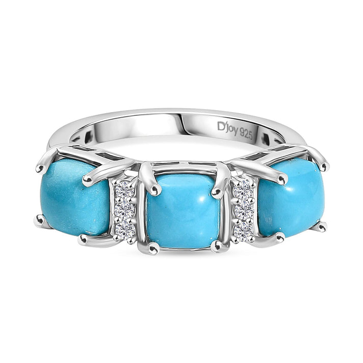 D'Joy Sleeping Beauty Turquoise &amp; White Zircon Ring in Platinum Overlay Sterling Silver 2.91 Ct. 8274845 1