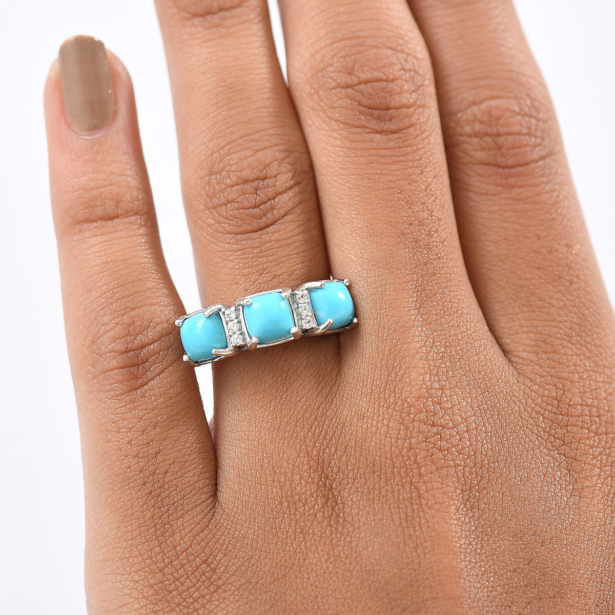 D'Joy Sleeping Beauty Turquoise &amp; White Zircon Ring in Platinum Overlay Sterling Silver 2.91 Ct. 8274845 3