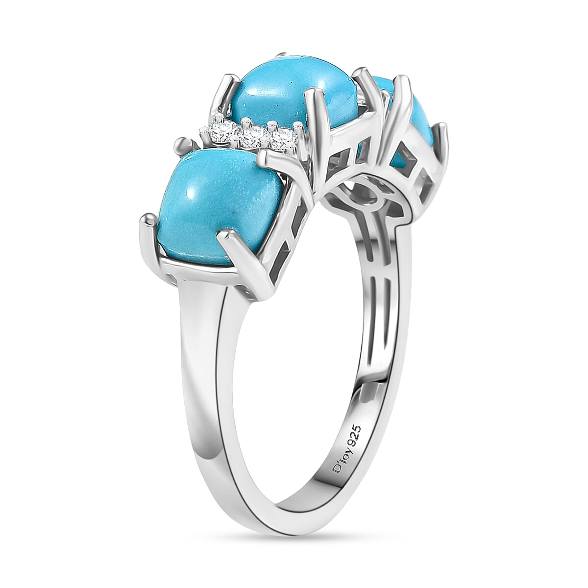 D'Joy Sleeping Beauty Turquoise &amp; White Zircon Ring in Platinum Overlay Sterling Silver 2.91 Ct. 8274845 4
