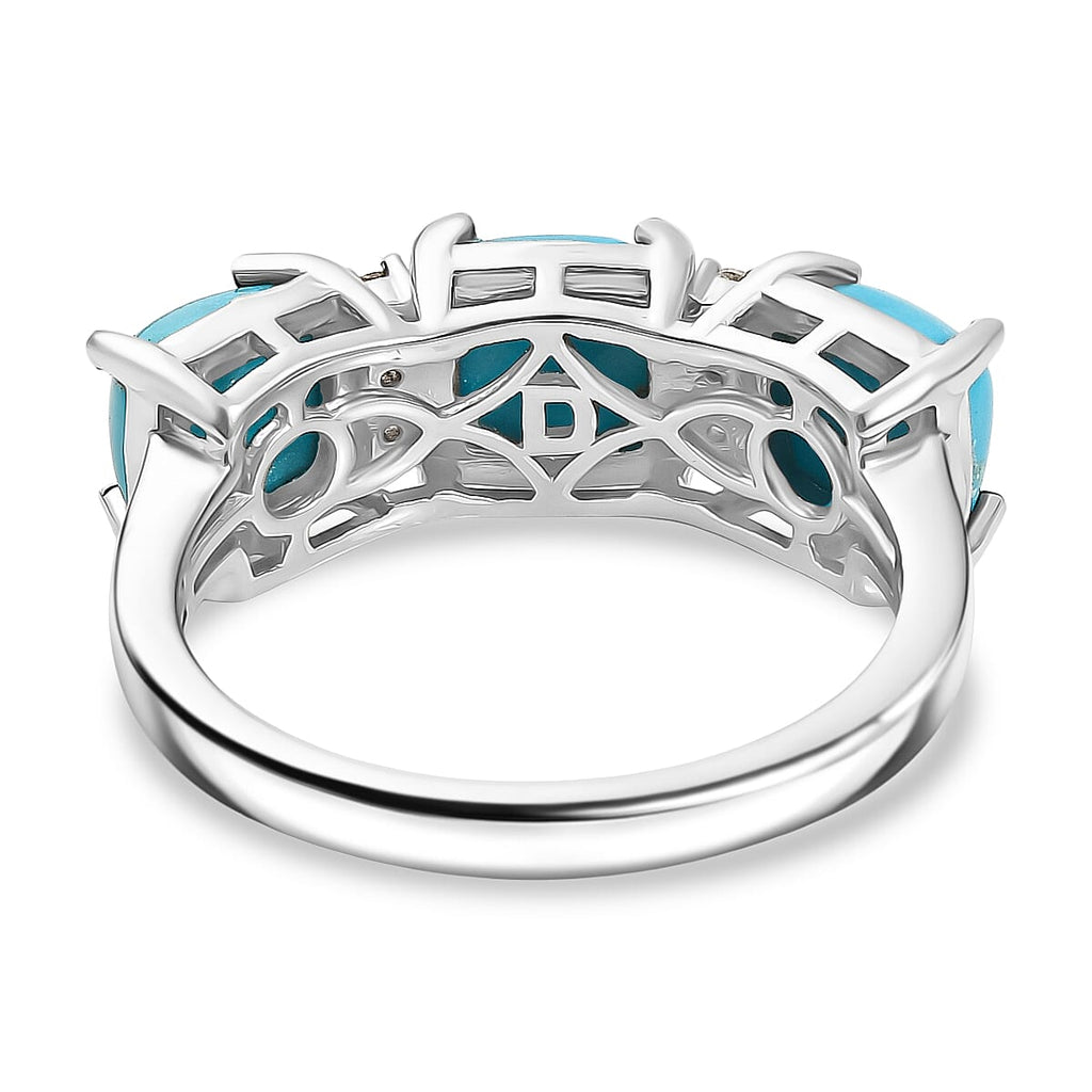 D'Joy Sleeping Beauty Turquoise & White Zircon Ring in Platinum Overlay Sterling Silver 2.91 Ct.