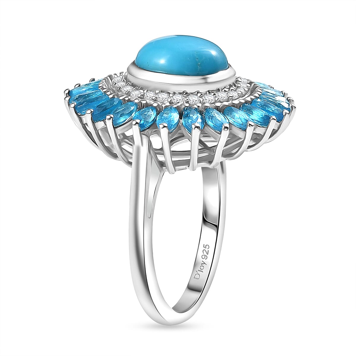 D'Joy Sleeping Beauty Turquoise, White Zircon &amp; Neon Apatite Ring in Rhodium Overlay Sterling Silver 5.07 Ct. 8274642 4