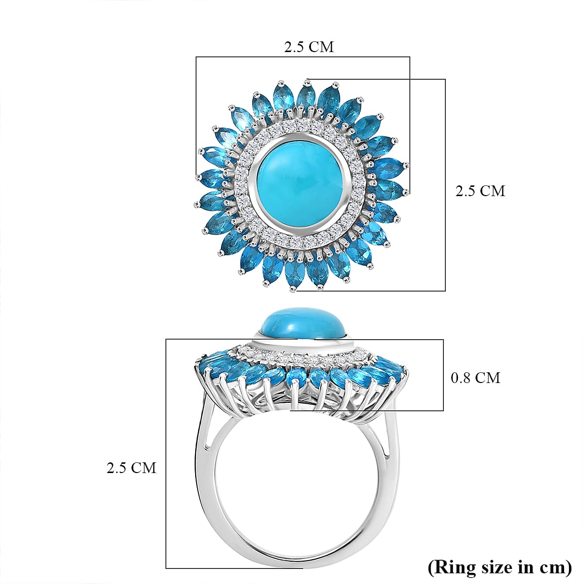 D'Joy Sleeping Beauty Turquoise, White Zircon &amp; Neon Apatite Ring in Rhodium Overlay Sterling Silver 5.07 Ct. 8274642 5