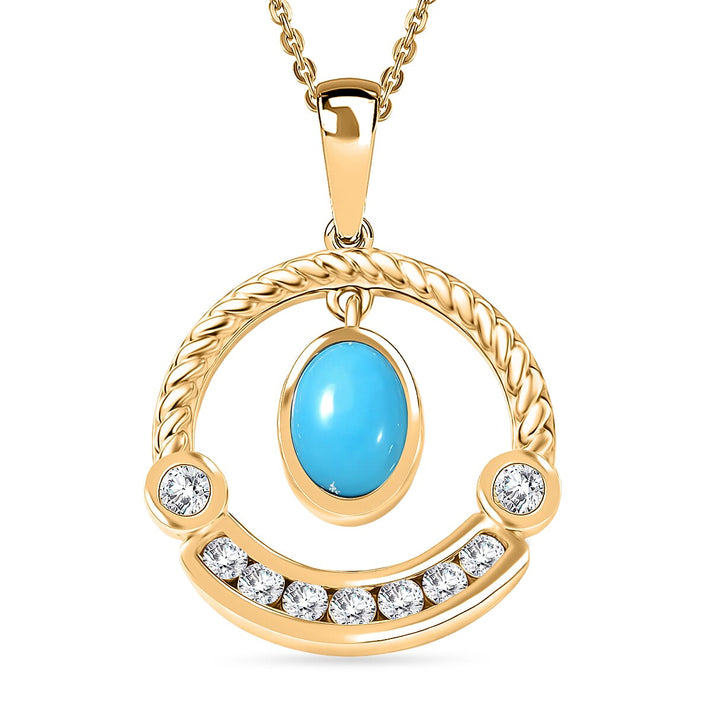 D'Joy Sleeping Beauty Turquoise &amp; White Zircon Pendant with Chain (Size 20) in Yellow Gold Plated Sterling Silver 1.31 Ct. 4452888 1