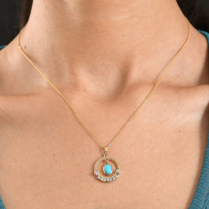 D'Joy Sleeping Beauty Turquoise &amp; White Zircon Pendant with Chain (Size 20) in Yellow Gold Plated Sterling Silver 1.31 Ct. 4452888 2