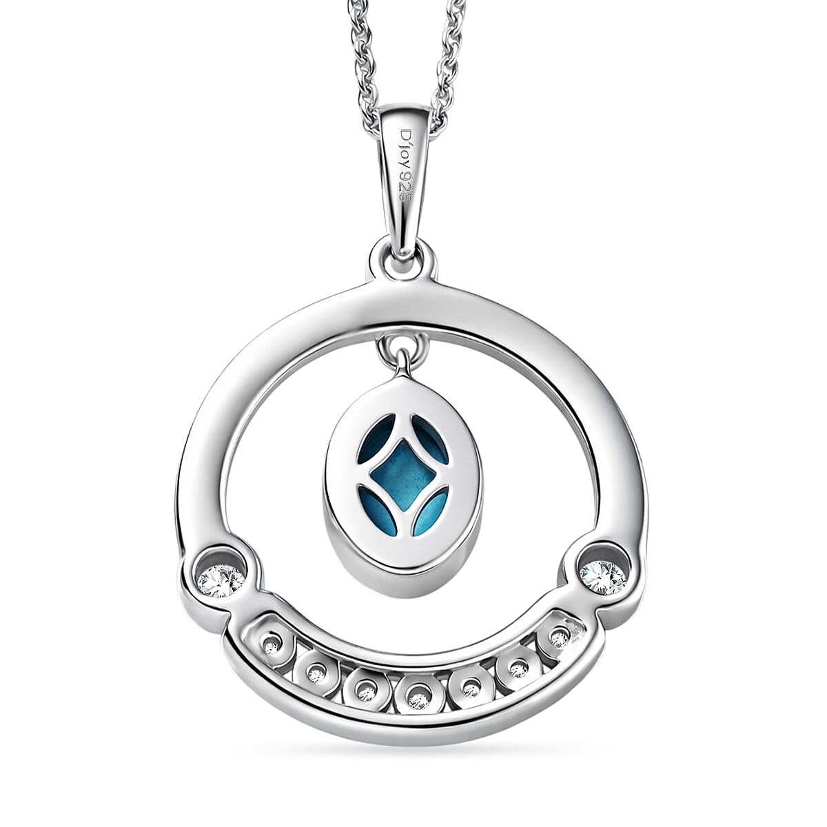 D'Joy Sleeping Beauty Turquoise &amp; White Zircon Pendant with Chain (Size 20) in Platinum Overlay Sterling Silver 1.42 Ct. 4452890 5