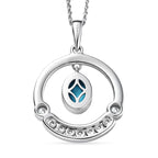 D'Joy Sleeping Beauty Turquoise & White Zircon Pendant with Chain (Size 20) in Platinum Overlay Sterling Silver 1.42 Ct.