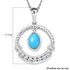 D'Joy Sleeping Beauty Turquoise & White Zircon Pendant with Chain (Size 20) in Platinum Overlay Sterling Silver 1.42 Ct.