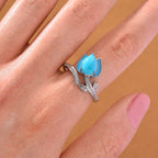 D'Joy Sleeping Beauty Turquoise & White Zircon Ring in Rhodium Overlay Sterling Silver 1.31 Ct.