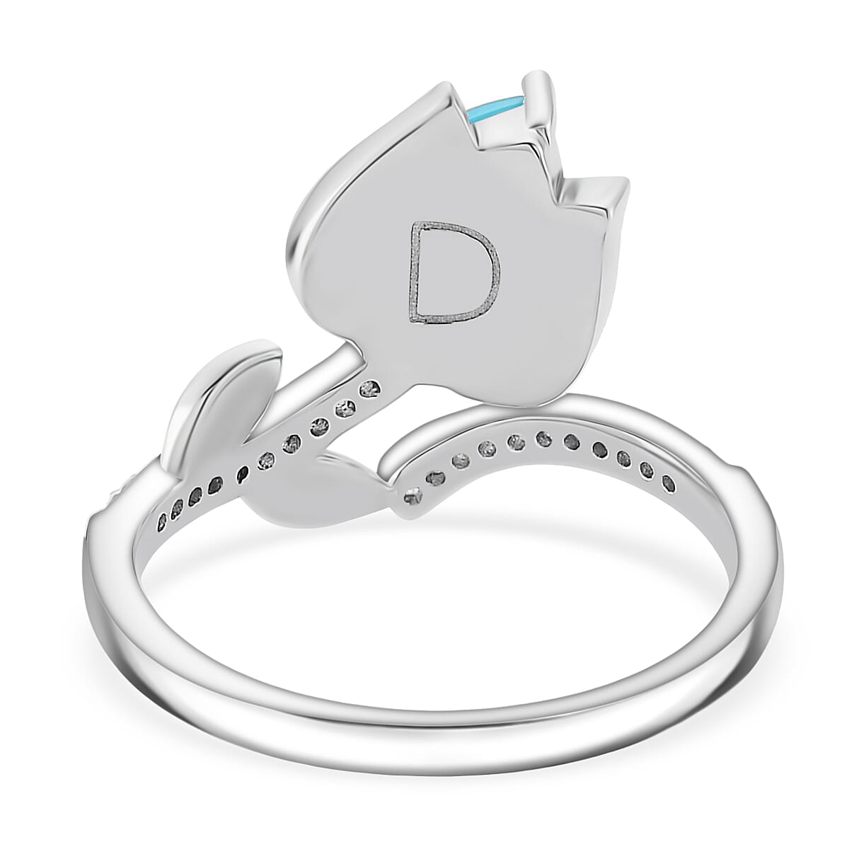 D'Joy Sleeping Beauty Turquoise &amp; White Zircon Ring in Rhodium Overlay Sterling Silver 1.31 Ct. 8274399 4