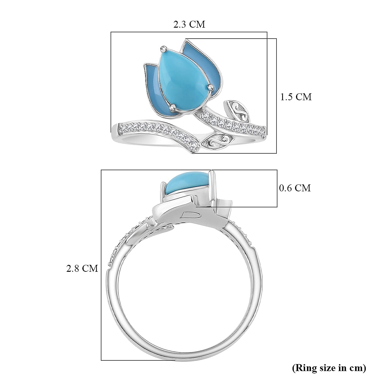 D'Joy Sleeping Beauty Turquoise &amp; White Zircon Ring in Rhodium Overlay Sterling Silver 1.31 Ct. 8274399 5