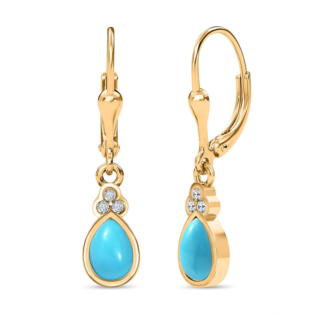 D'Joy Sleeping Beauty Turquoise &amp; White Zircon Earring with Push Back in 18K Yellow Gold Plating Sterling Silver 1.36 Ct. 8277524 0