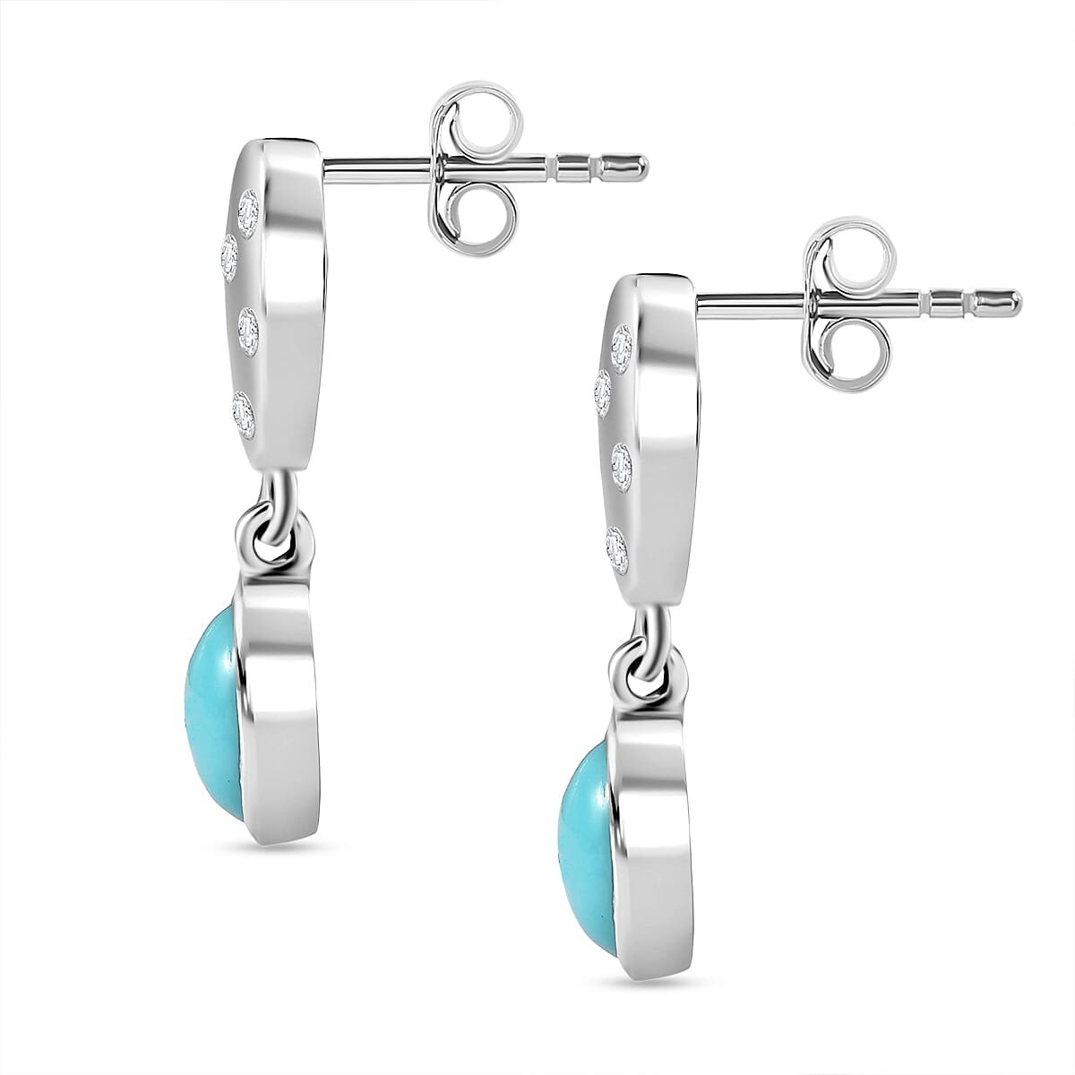 D'Joy Sleeping Beauty Turquoise &amp; White Zircon Solitaire Stud Push Post Earring in Platinum Overlay Sterling Silver 1.58 Ct. 8277504 3