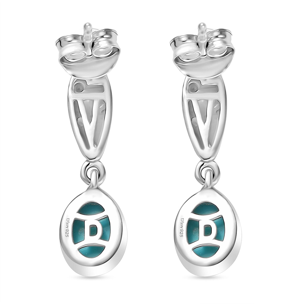 D'Joy Sleeping Beauty Turquoise &amp; White Zircon Solitaire Stud Push Post Earring in Platinum Overlay Sterling Silver 1.58 Ct. 8277504 4