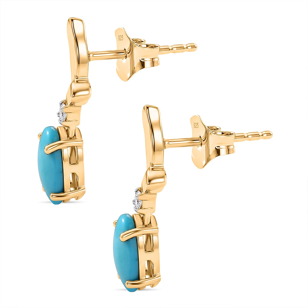 D'Joy Sleeping Beauty Turquoise &amp; White Zircon Whisper Earring with Push Back in Yellow Gold Plated Sterling Silver 1.21 Ct. 8435611 4