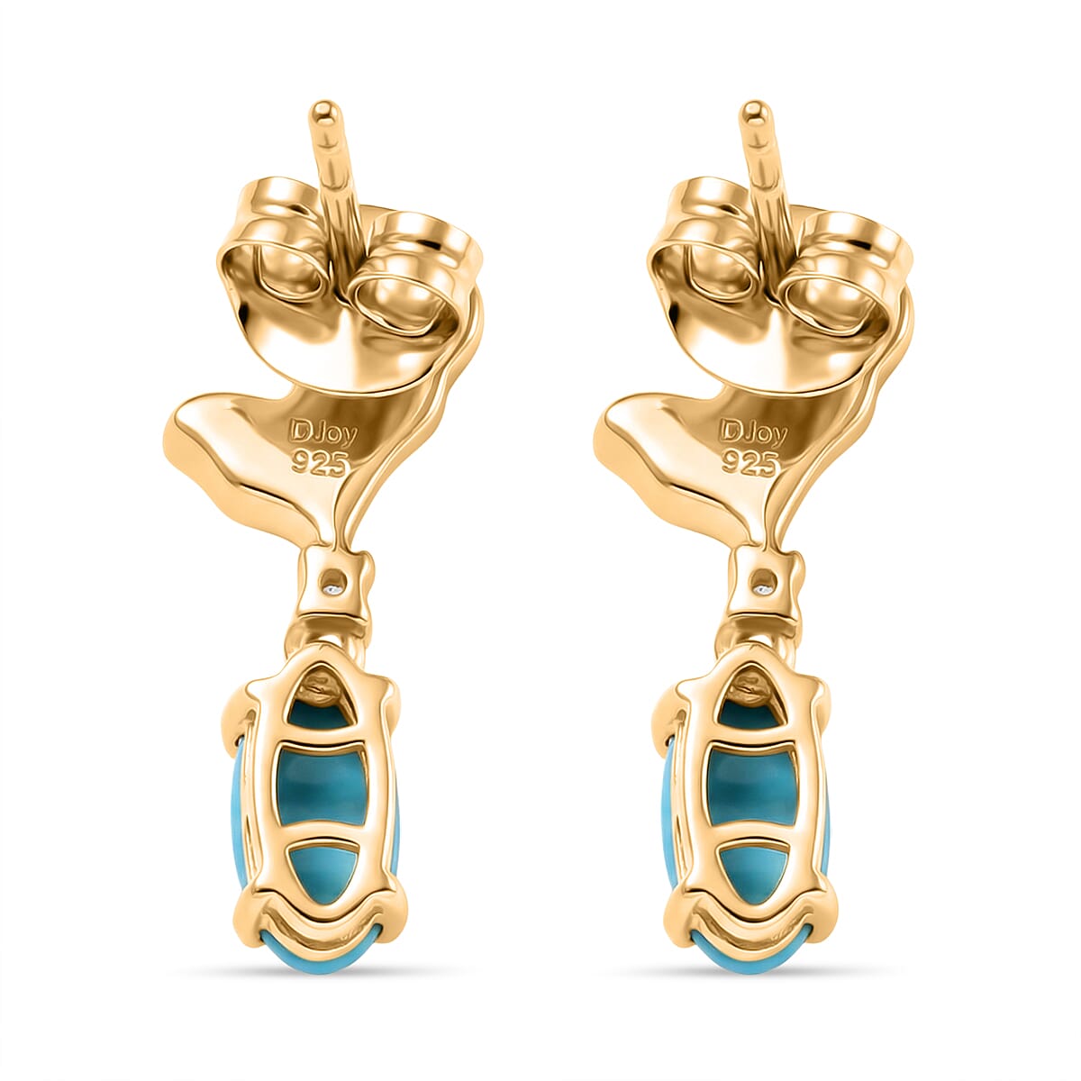 D'Joy Sleeping Beauty Turquoise &amp; White Zircon Whisper Earring with Push Back in Yellow Gold Plated Sterling Silver 1.21 Ct. 8435611 5