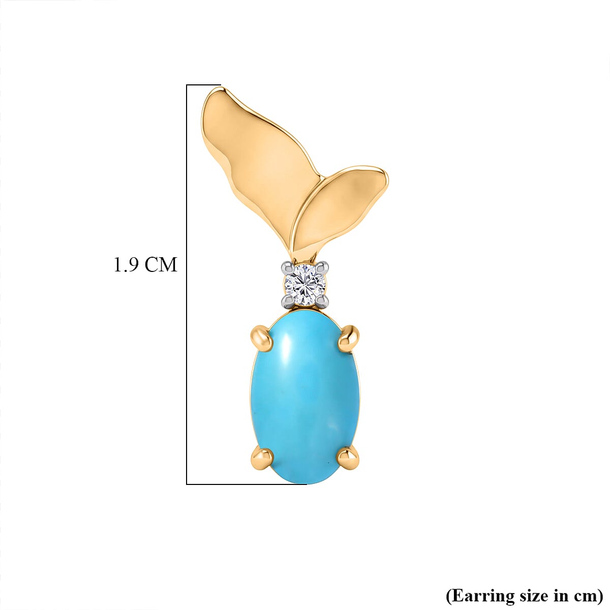 D'Joy Sleeping Beauty Turquoise &amp; White Zircon Whisper Earring with Push Back in Yellow Gold Plated Sterling Silver 1.21 Ct. 8435611 6
