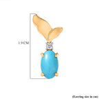 D'Joy Sleeping Beauty Turquoise & White Zircon Whisper Earring with Push Back in Yellow Gold Plated Sterling Silver 1.21 Ct.