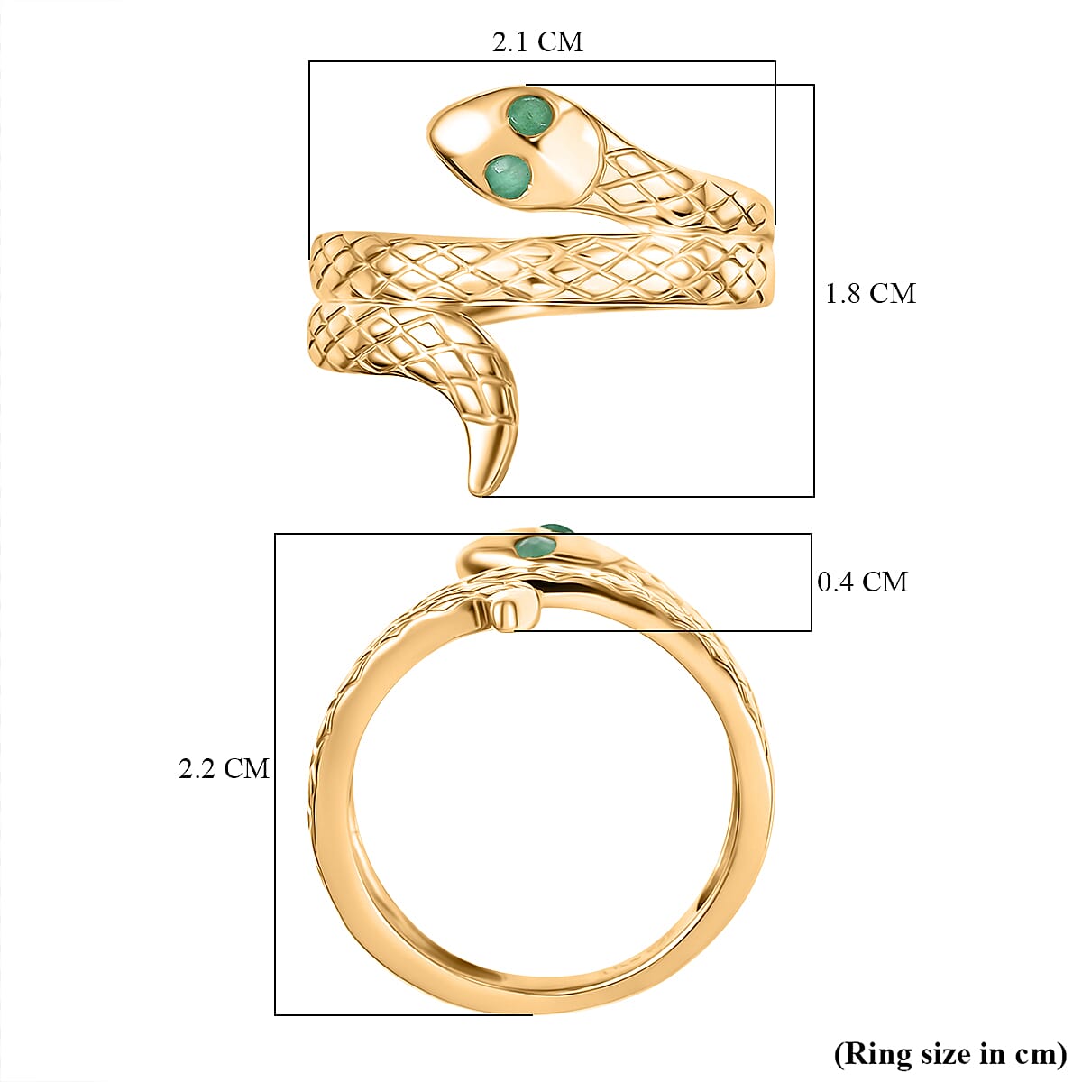 D'Joy Emerald Serpentine Snake Ring in Yellow Gold Plated Sterling Silver 8306247 6