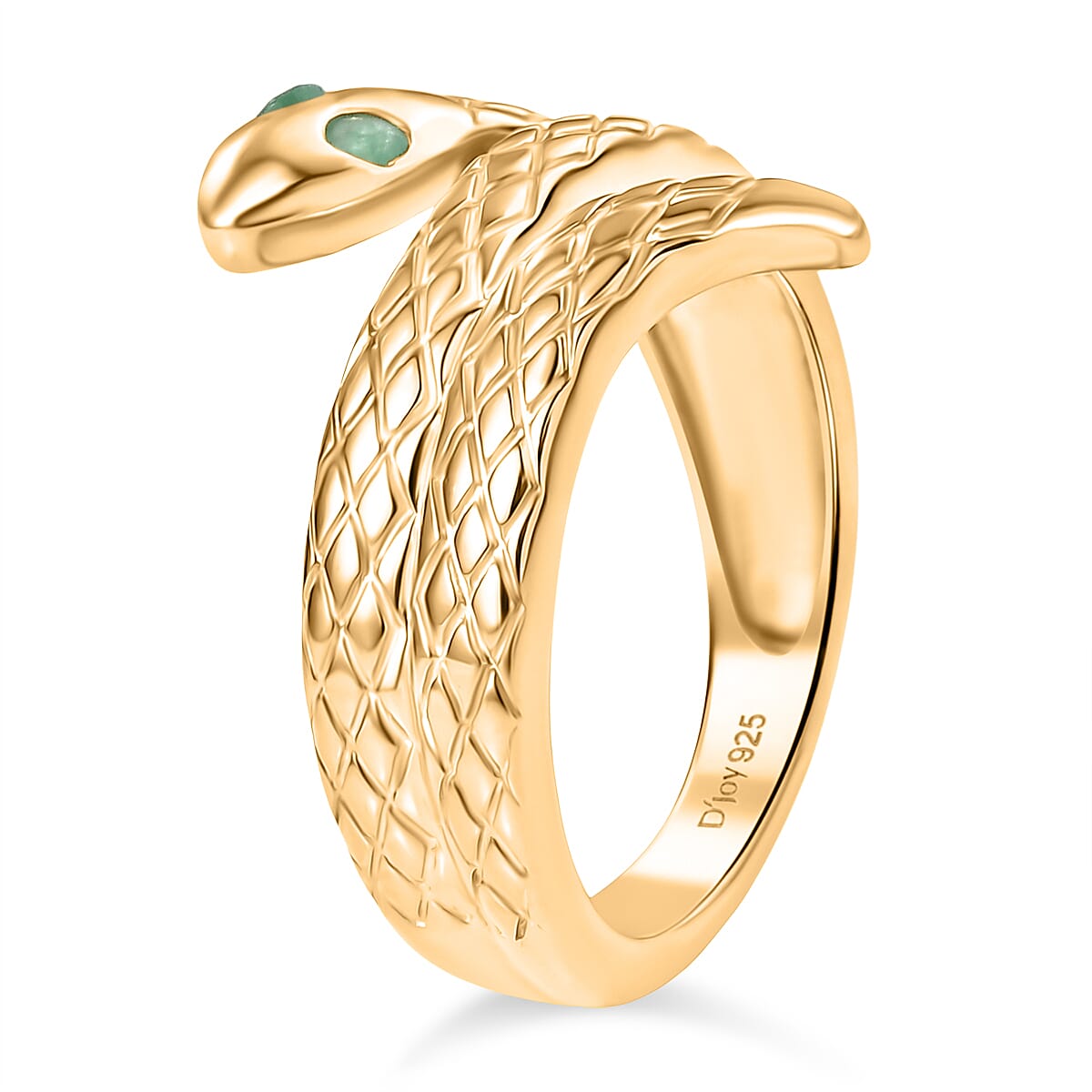 D'Joy Emerald Serpentine Snake Ring in Yellow Gold Plated Sterling Silver V32718542 4