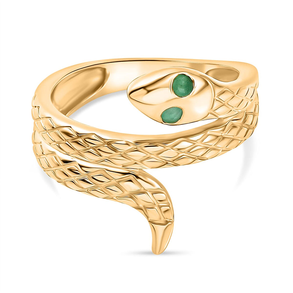 D'Joy Emerald Serpentine Snake Ring in Yellow Gold Plated Sterling Silver