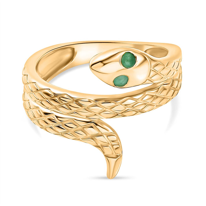 D'Joy Emerald Serpentine Snake Ring in Yellow Gold Plated Sterling Silver 8306253 1