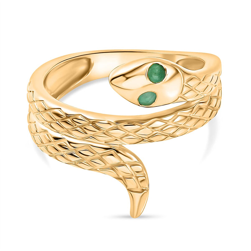 D'Joy Emerald Serpentine Snake Ring in Yellow Gold Plated Sterling Silver