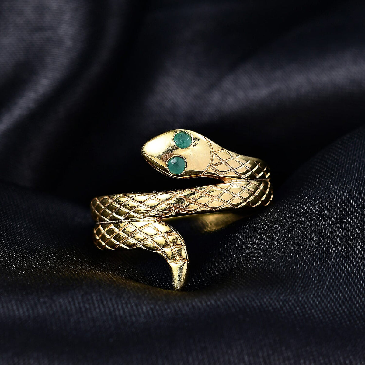 D'Joy Emerald Serpentine Snake Ring in Yellow Gold Plated Sterling Silver 8306253 2