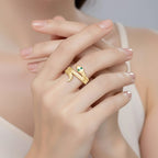 D'Joy Emerald Serpentine Snake Ring in Yellow Gold Plated Sterling Silver