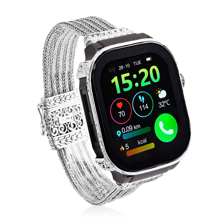 Royal Bali Collection Sterling Silver Handmade Tulang Naga Bracelet Smart Watch (Size 8.5), Silver Wt. 46.80 Gms 8286459 1